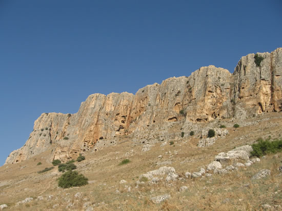 Mount Arbel from the other side. These are the cliffs with the caves that Herod pulled the rebels from to their deaths when he had conquerored Galilee for the Romans.